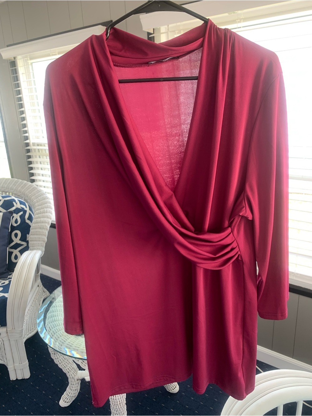 Lily by Firmiana Deep Magenta Draped Pullover Stretch Blouse Sz 1XL